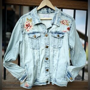 NWOT Karen Hart embroidered bleached denim jacket.